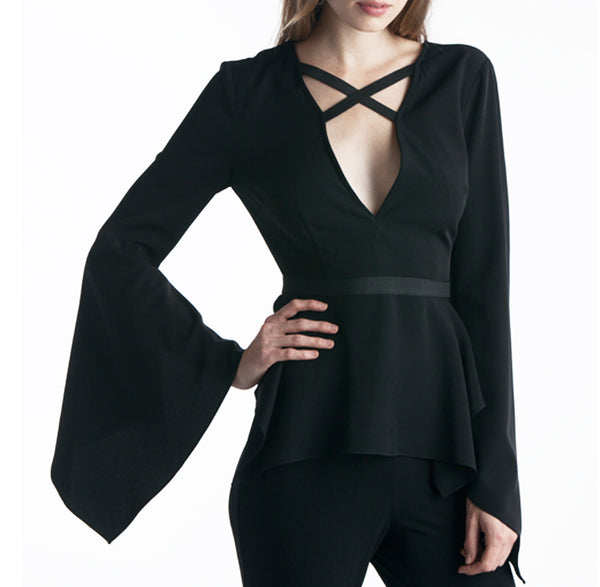 Criss-n-Cross Strappy Bell Sleeve Top