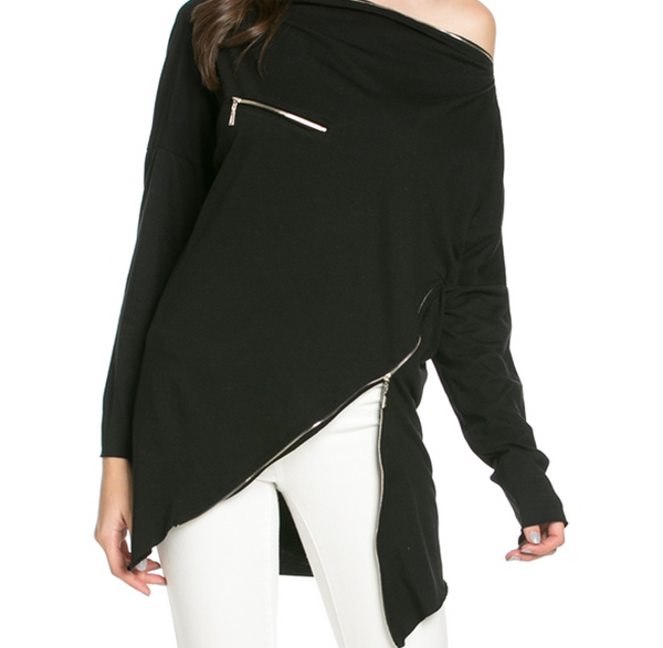 Zipper Accent Asymmetrical Top