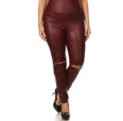 Plus Size Studio Slit Knee Leather Leggings