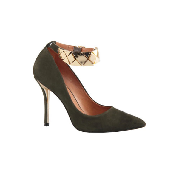 Suede Gold Embellished Pump - The Perfect Pair Boutique